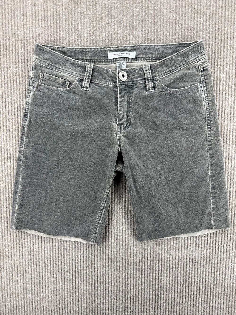 Christopher Blue Gray Corduroy Stretch Bermuda Shorts Raw Hem Size 6